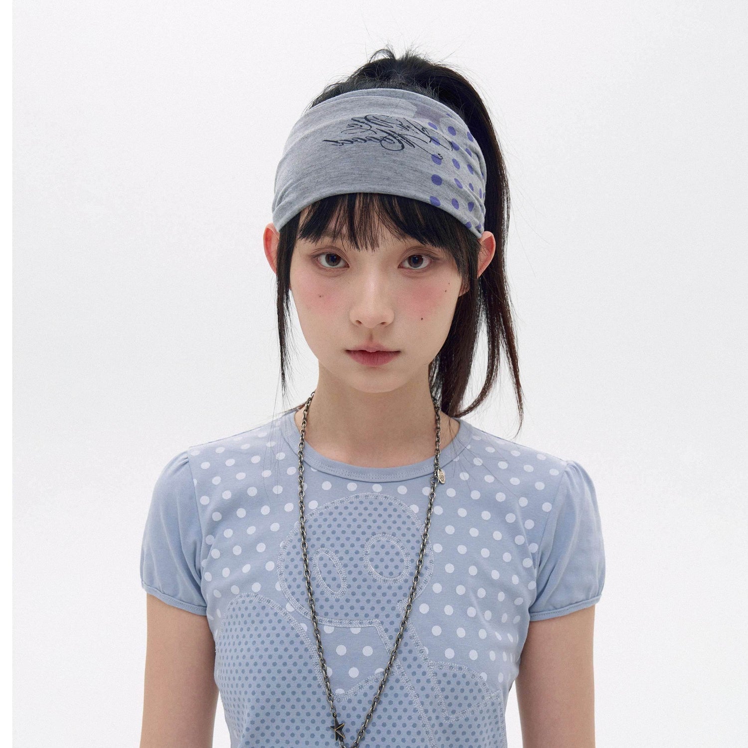 innomoood Polka Dot Star Print Elastic Wide Headband Women&