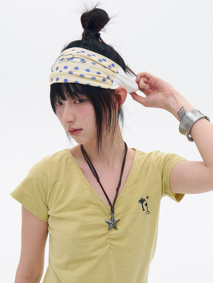 innomoood Polka Dot Star Print Elastic Wide Headband Women&