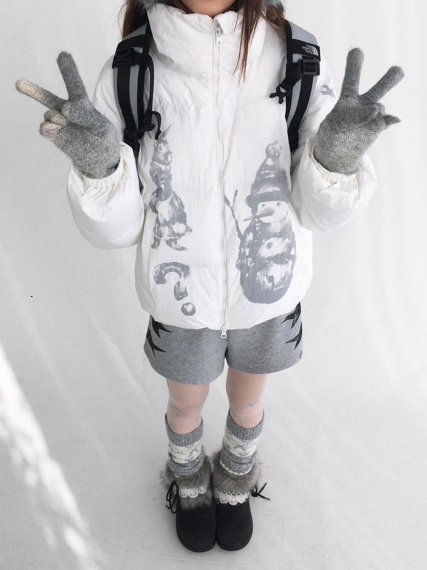 innomoood Polyester Filled Loose Cartoon Stand Collar Women Nylon Snow White Puffer Jacket