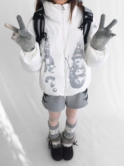 innomoood Polyester Filled Loose Cartoon Stand Collar Women Nylon Snow White Puffer Jacket