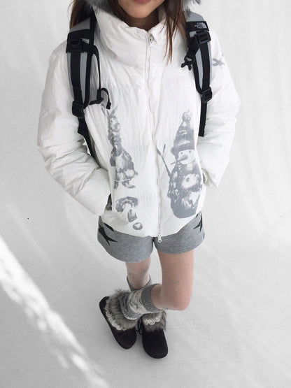 innomoood Polyester Filled Loose Cartoon Stand Collar Women Nylon Snow White Puffer Jacket