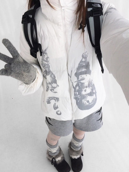 innomoood Polyester Filled Loose Cartoon Stand Collar Women Nylon Snow White Puffer Jacket