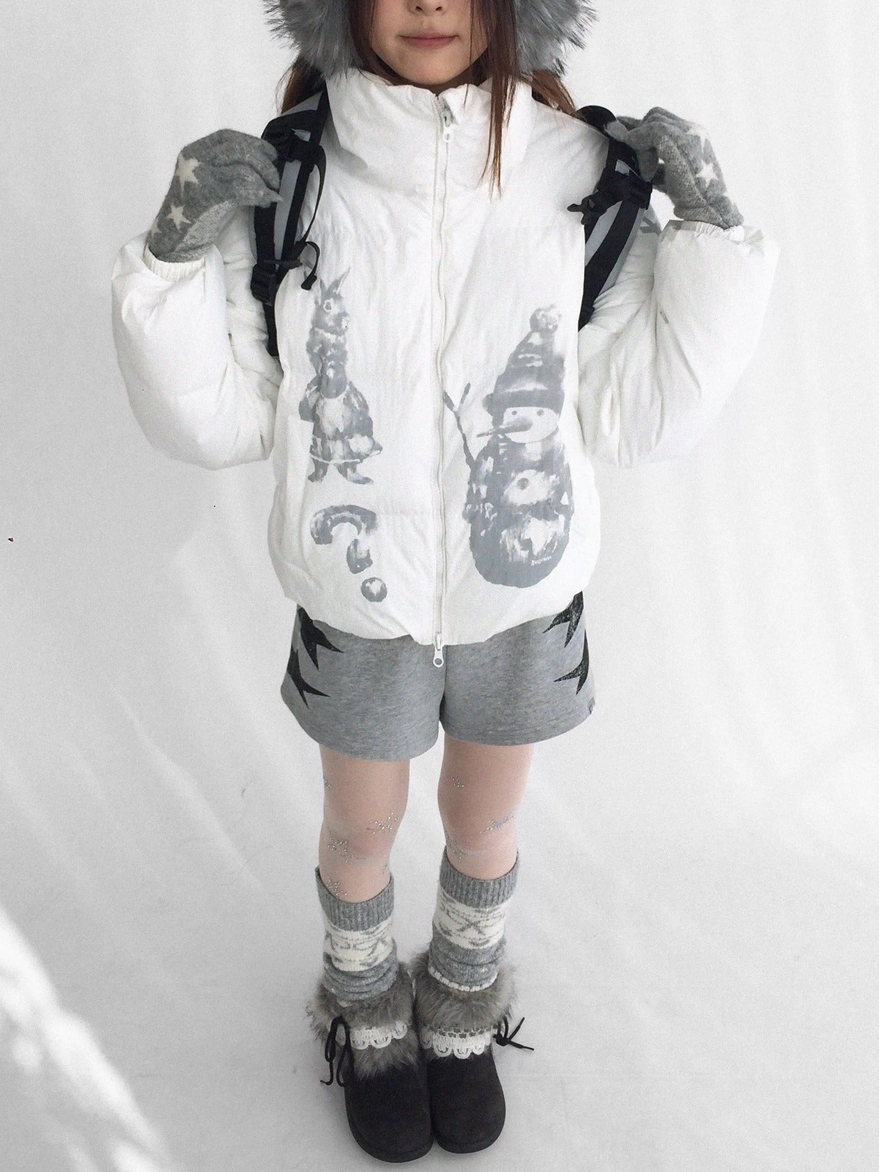 innomoood Polyester Filled Loose Cartoon Stand Collar Women Nylon Snow White Puffer Jacket