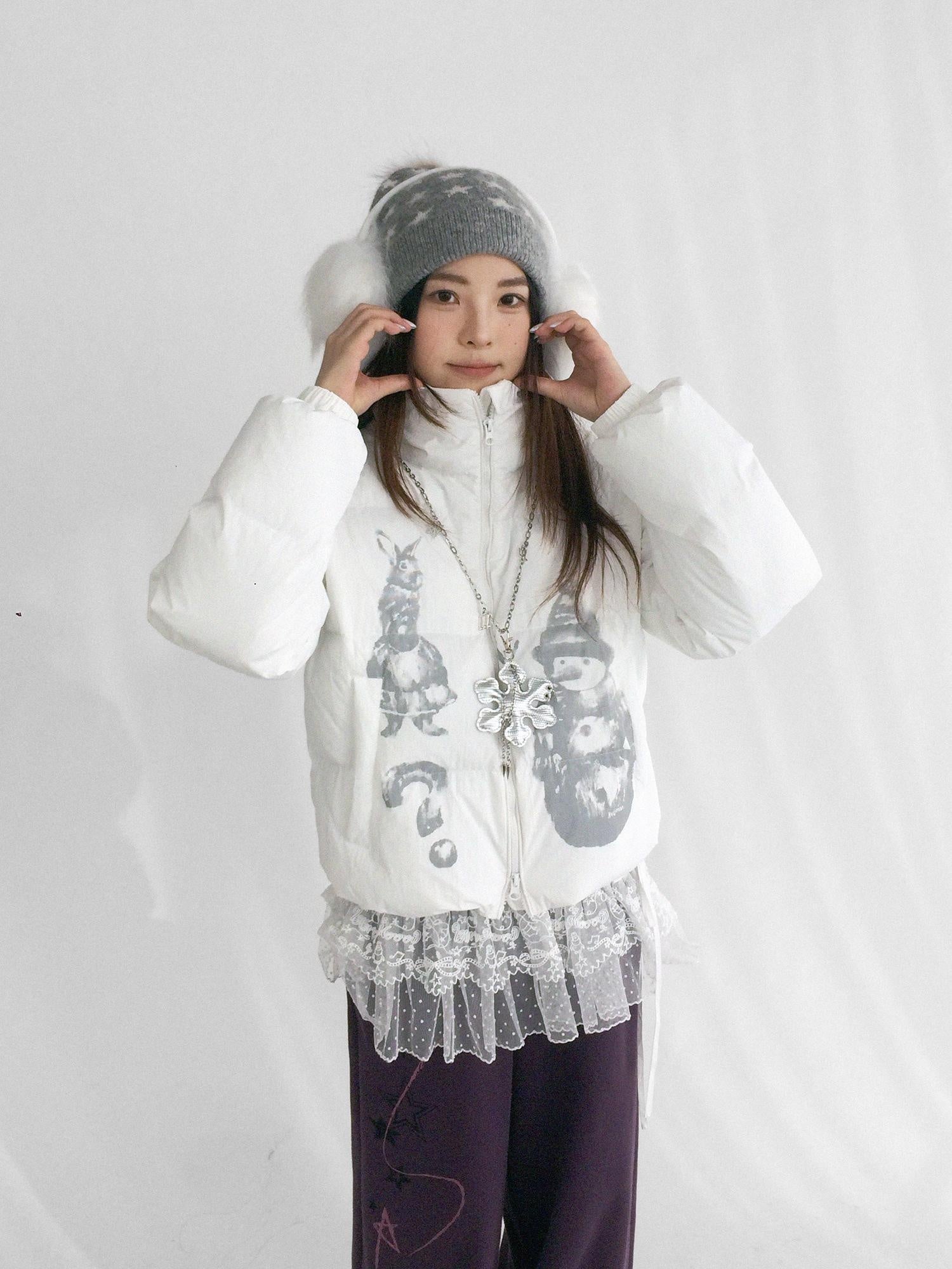 innomoood Polyester Filled Loose Cartoon Stand Collar Women Nylon Snow White Puffer Jacket