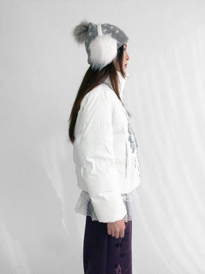 innomoood Polyester Filled Loose Cartoon Stand Collar Women Nylon Snow White Puffer Jacket