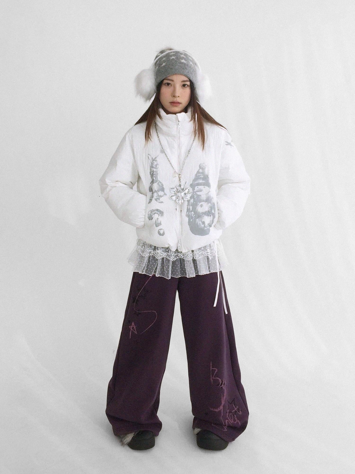 innomoood Polyester Filled Loose Cartoon Stand Collar Women Nylon Snow White Puffer Jacket