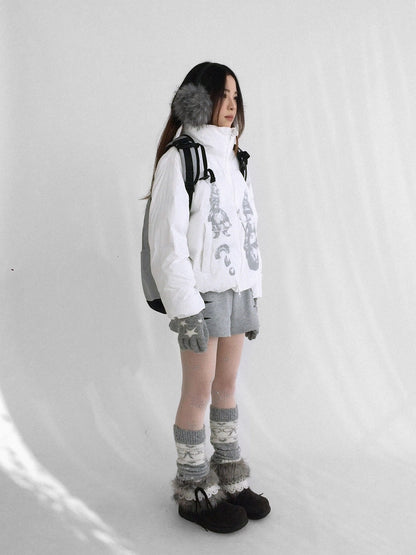 innomoood Polyester Filled Loose Cartoon Stand Collar Women Nylon Snow White Puffer Jacket