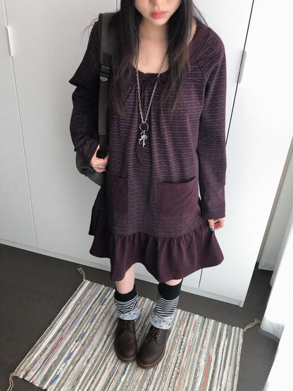 innomoood Print Ruched Long Sleeve Raglan A Line Women&
