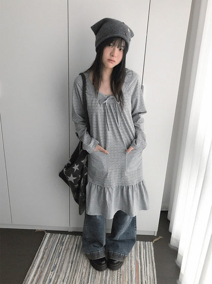 innomoood Print Ruched Long Sleeve Raglan A Line Women&
