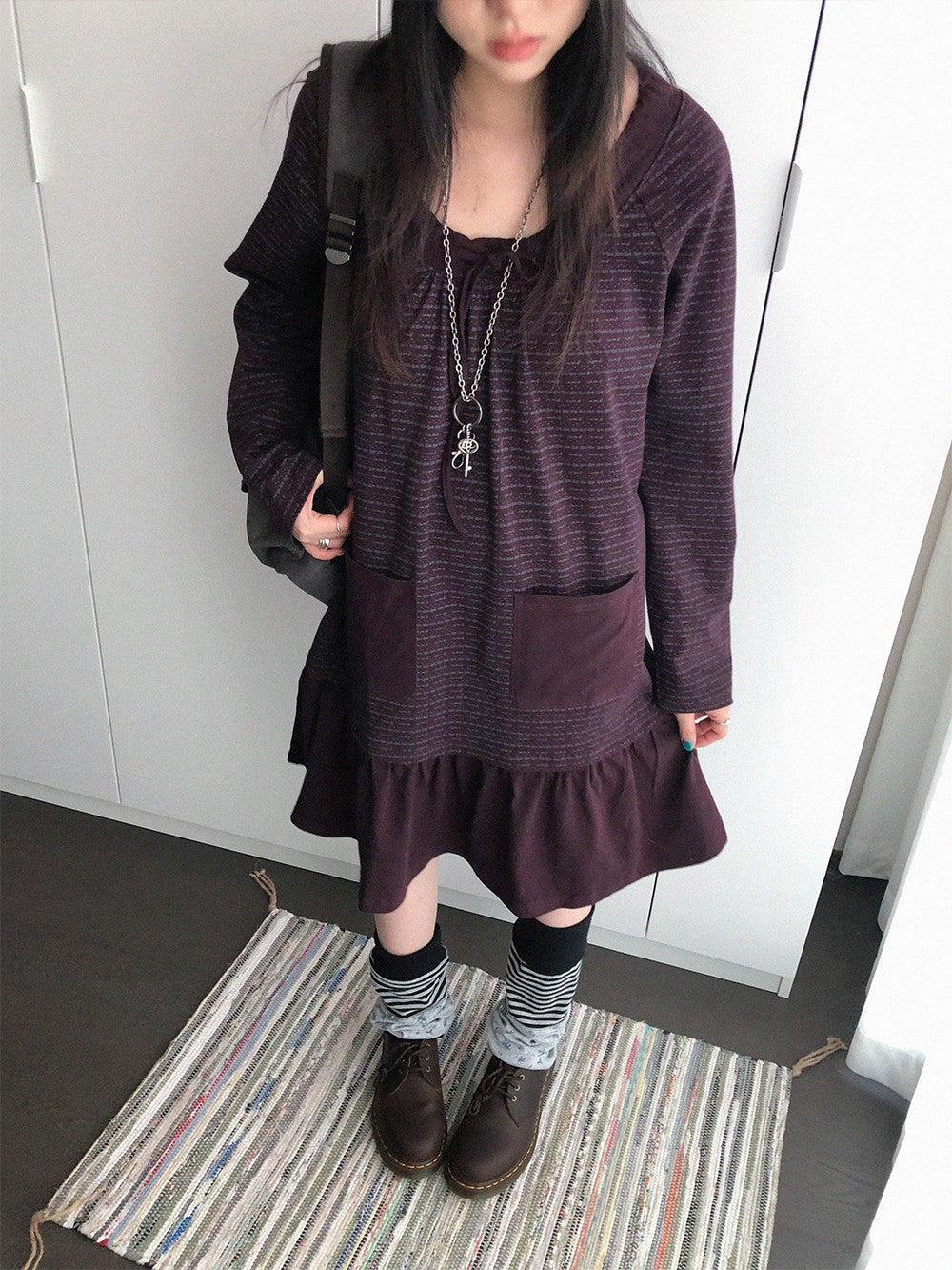 innomoood Print Ruched Long Sleeve Raglan A Line Women&