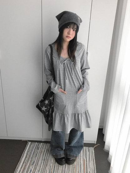 innomoood Print Ruched Long Sleeve Raglan A Line Women&