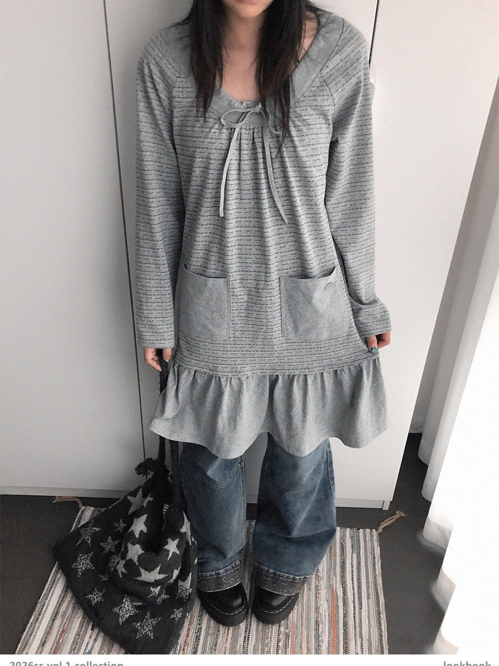 innomoood Print Ruched Long Sleeve Raglan A Line Women&