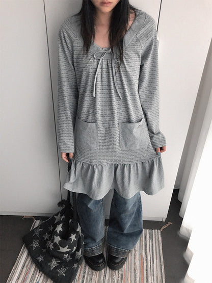 innomoood Print Ruched Long Sleeve Raglan A Line Women&