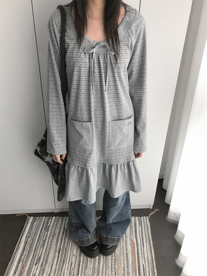 innomoood Print Ruched Long Sleeve Raglan A Line Women&