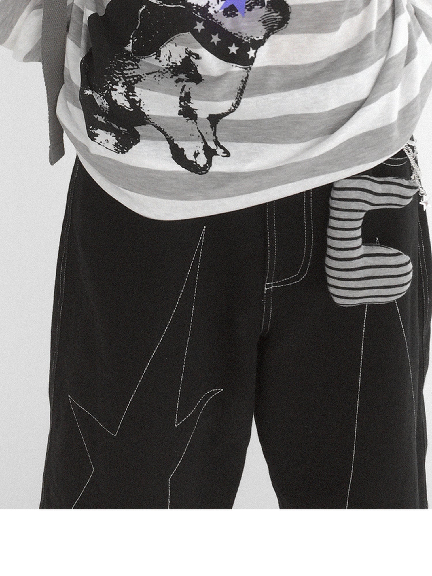 innomoood Rabbit Birthday Print Striped Tencel Long Sleeve Tee