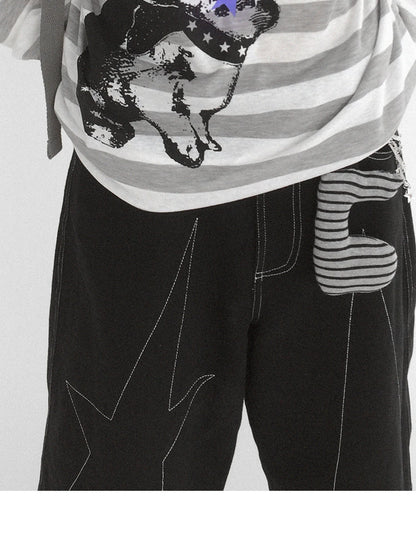 Rabbit Birthday Print Striped Tencel Long Sleeve Tee