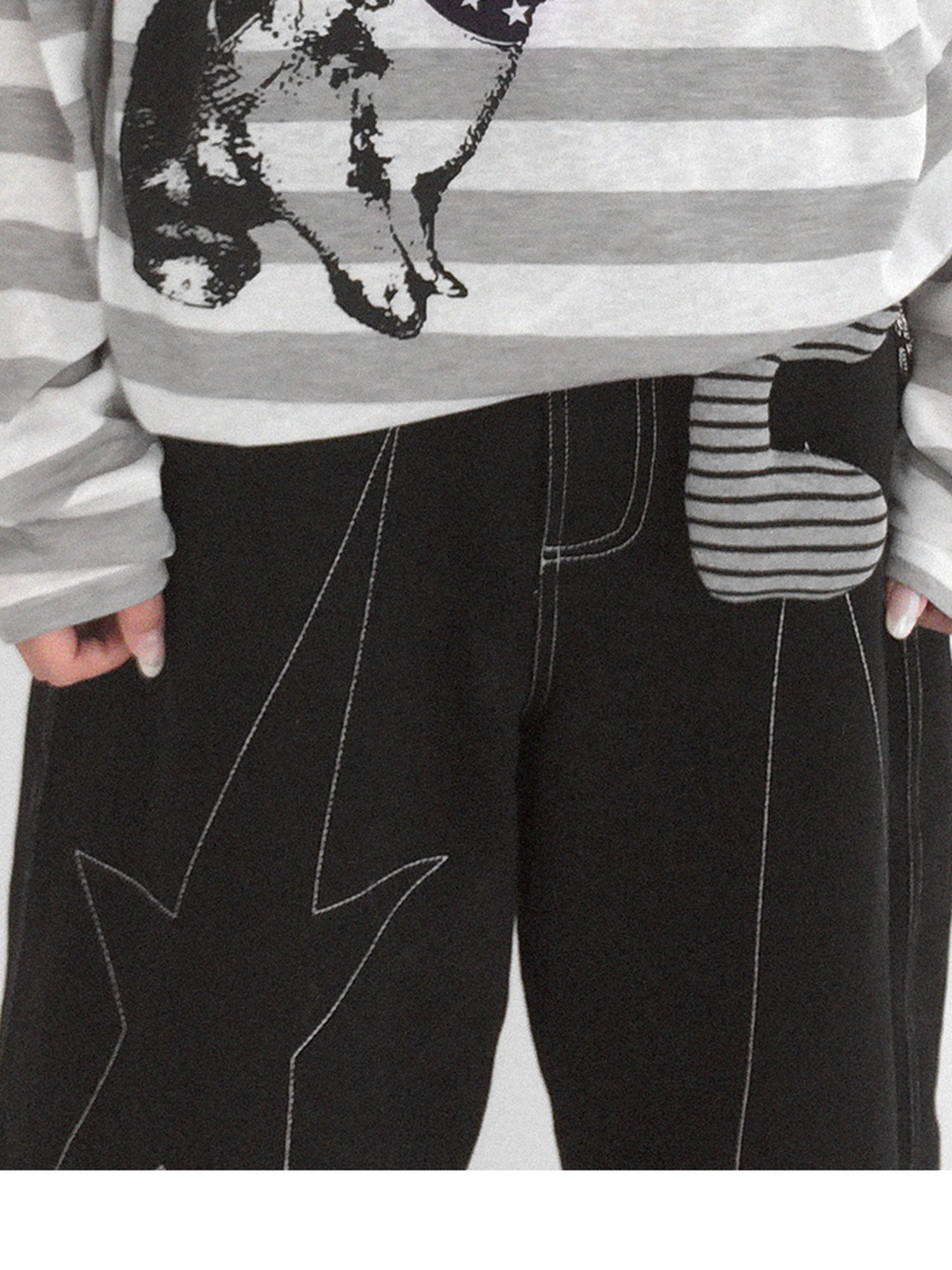innomoood Rabbit Birthday Print Striped Tencel Long Sleeve Tee