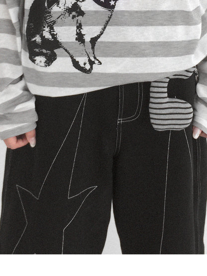 innomoood Rabbit Birthday Print Striped Tencel Long Sleeve Tee