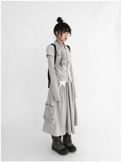 Rabbit Print Collared Knit T-shirt Dress