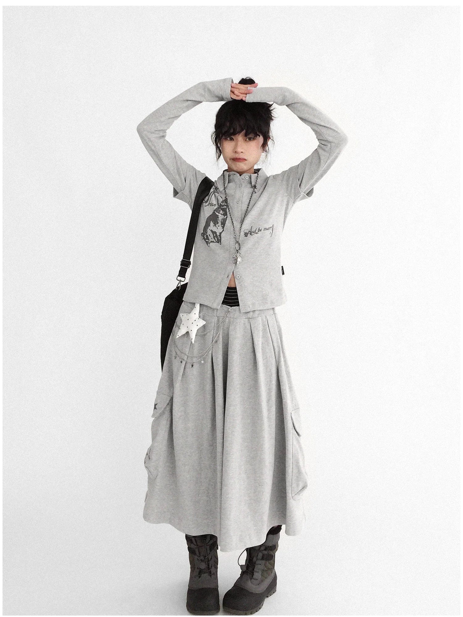 Rabbit Print Collared Knit T-shirt Dress