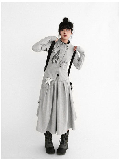 Rabbit Print Collared Knit T-shirt Dress