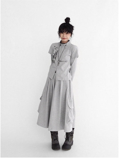 Rabbit Print Collared Knit T-shirt Dress