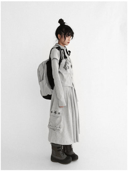 innomoood Rabbit Print Collared Knit T-shirt Dress