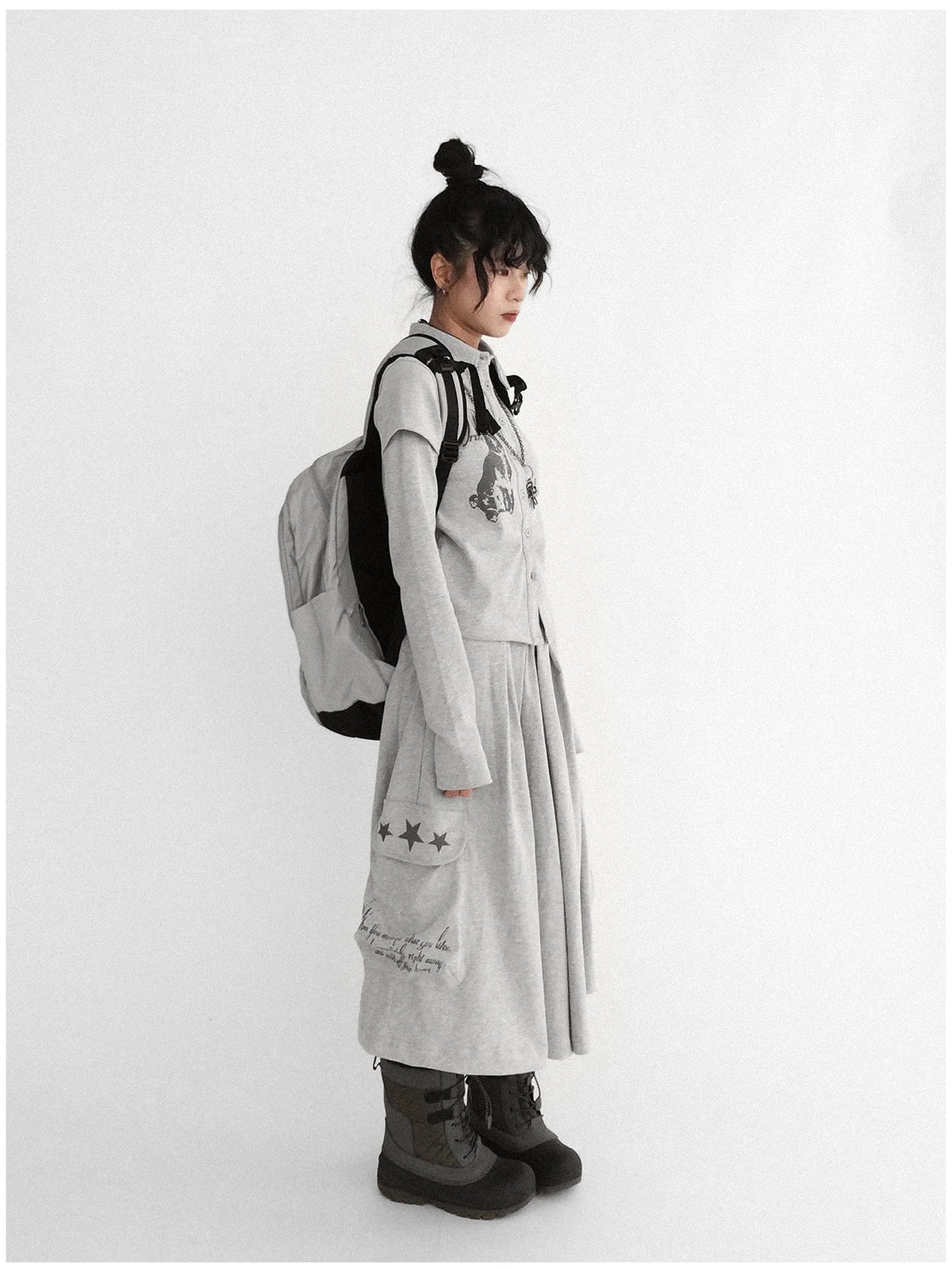 Rabbit Print Collared Knit T-shirt Dress