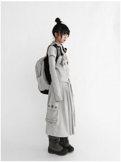 Rabbit Print Collared Knit T-shirt Dress