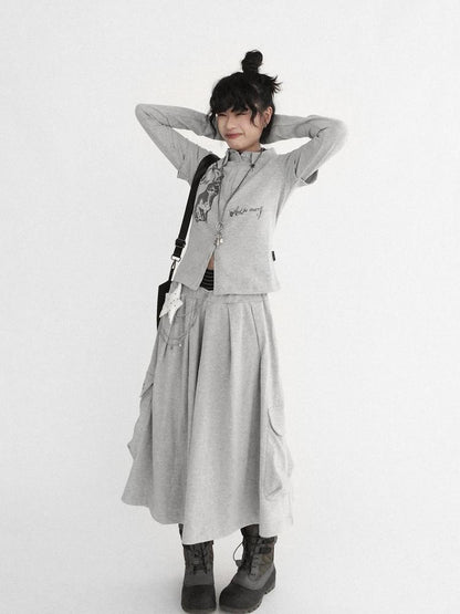 innomoood Rabbit Print Collared Knit T-shirt Dress