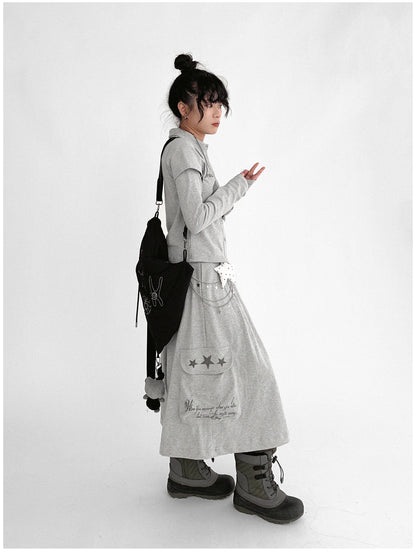 innomoood Rabbit Print Collared Knit T-shirt Dress