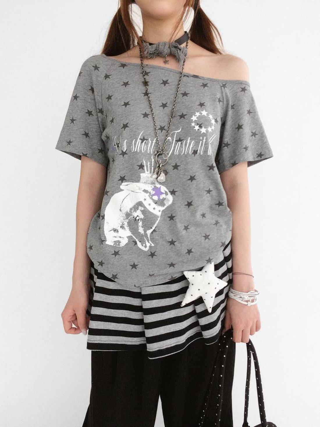 innomoood Rabbit Star Print Slouchy Tee