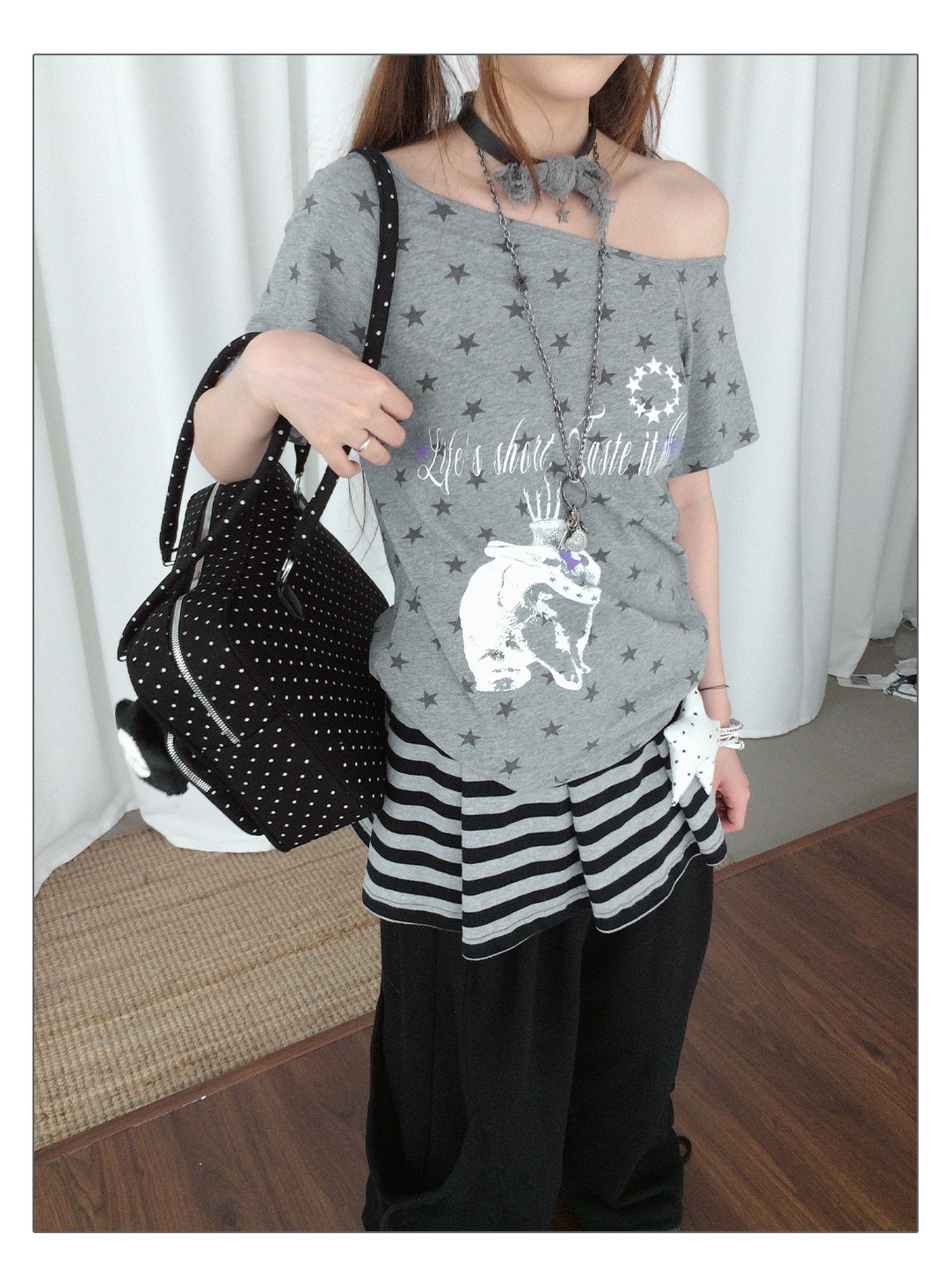 innomoood Rabbit Star Print Slouchy Tee