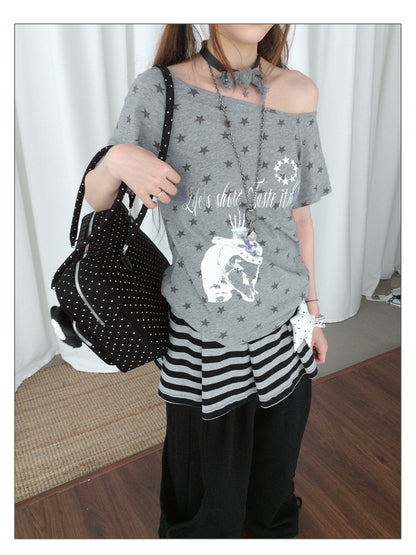 innomoood Rabbit Star Print Slouchy Tee