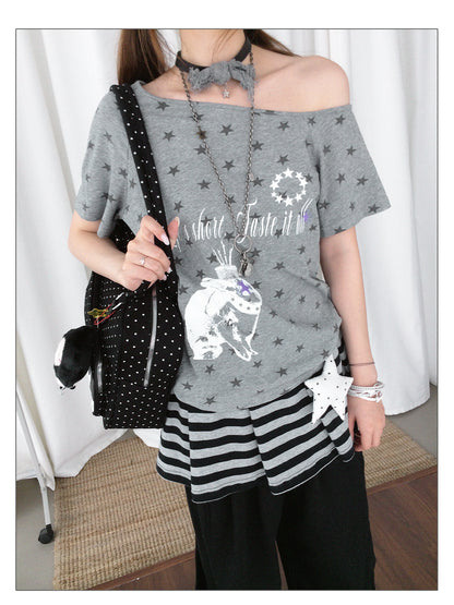 innomoood Rabbit Star Print Slouchy Tee