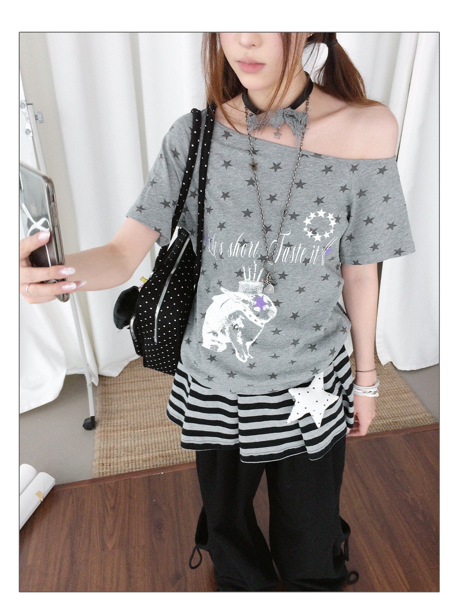 innomoood Rabbit Star Print Slouchy Tee