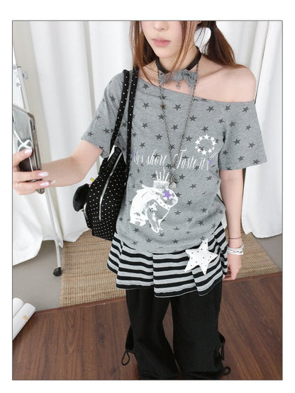 Rabbit Star Print Slouchy Tee