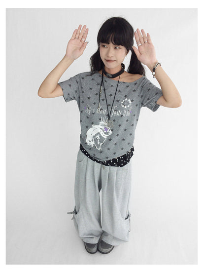 innomoood Rabbit Star Print Slouchy Tee