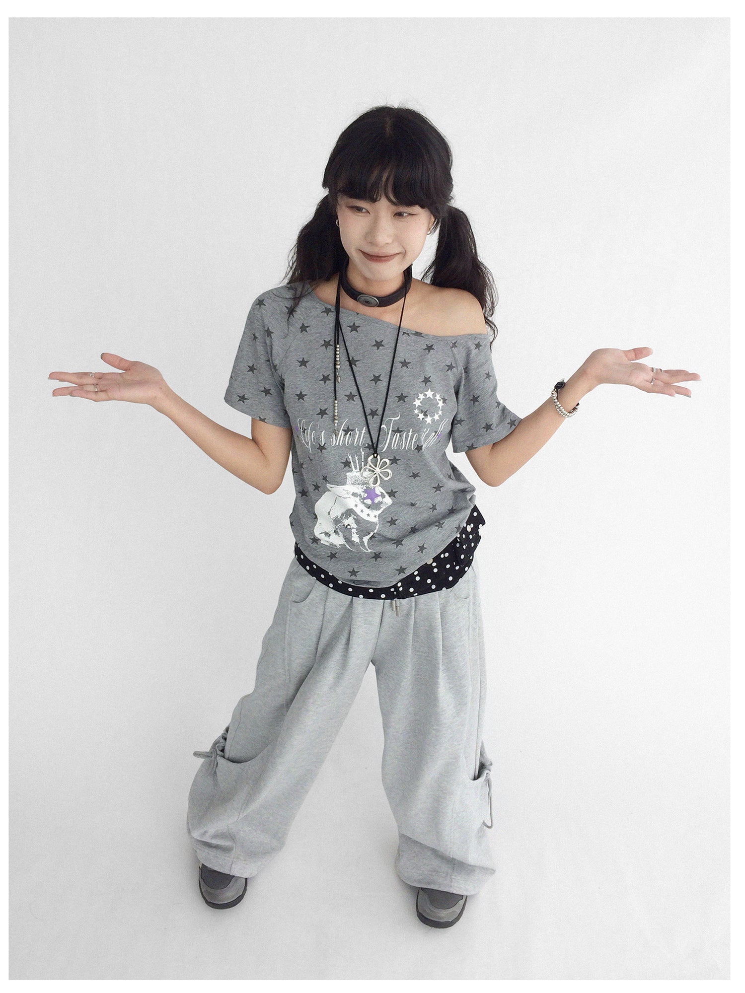 innomoood Rabbit Star Print Slouchy Tee
