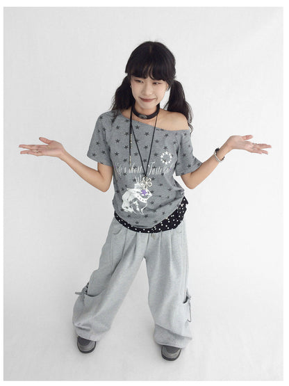 innomoood Rabbit Star Print Slouchy Tee