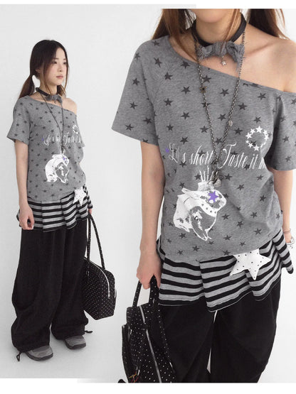Rabbit Star Print Slouchy Tee