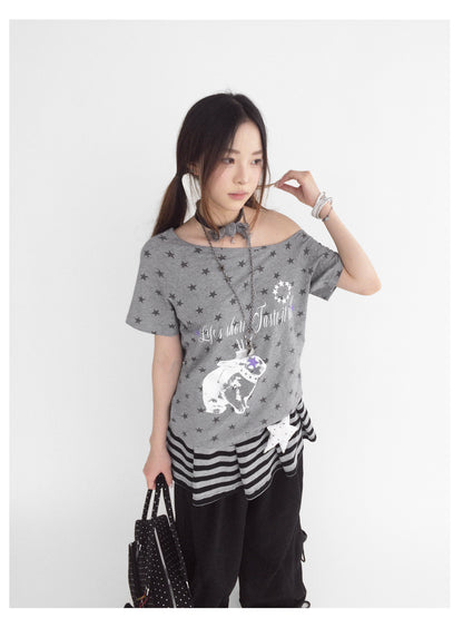 innomoood Rabbit Star Print Slouchy Tee