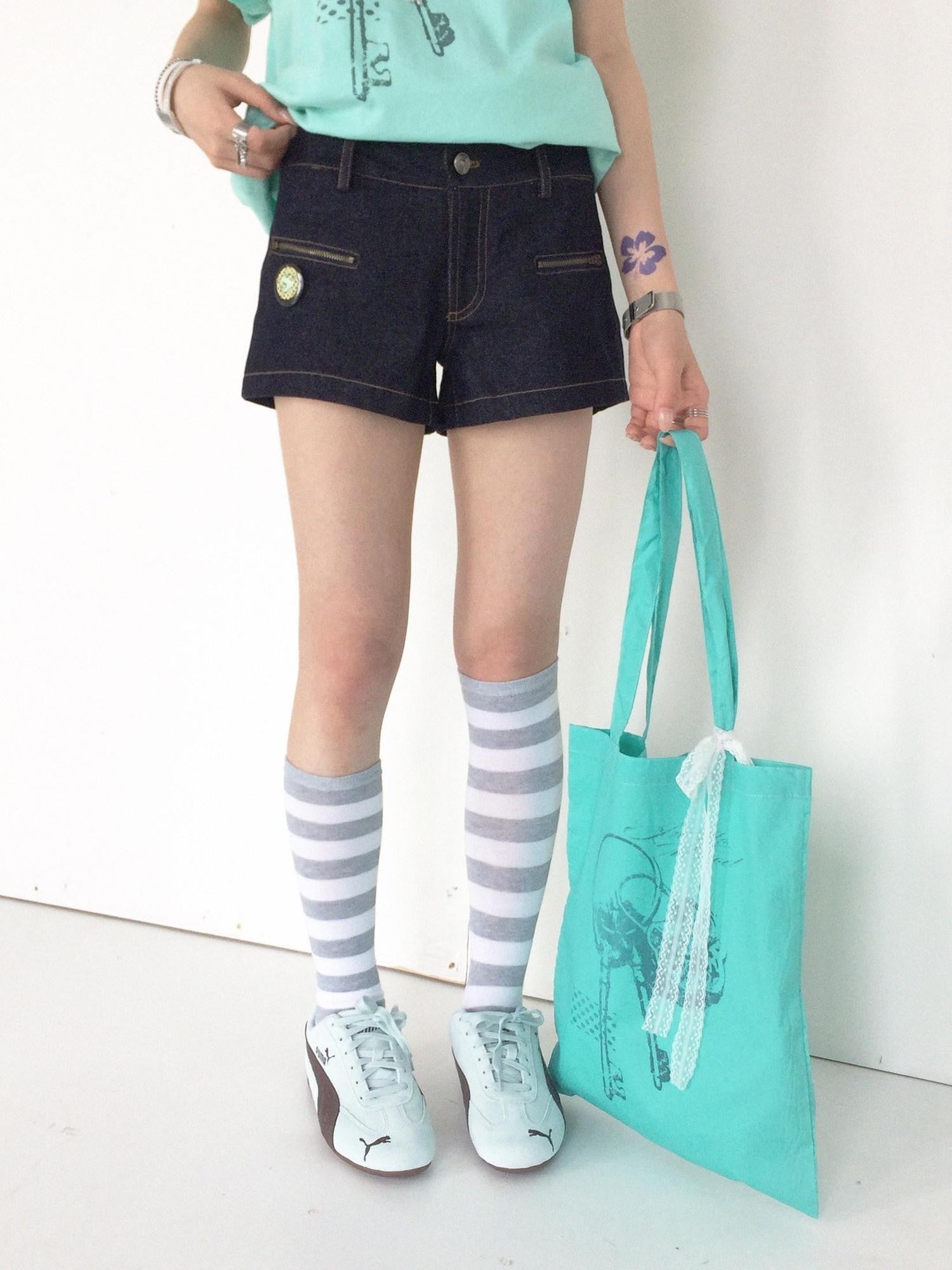 innomoood Raw Indigo Vintage Zipper Ultra Short Low Rise Women&