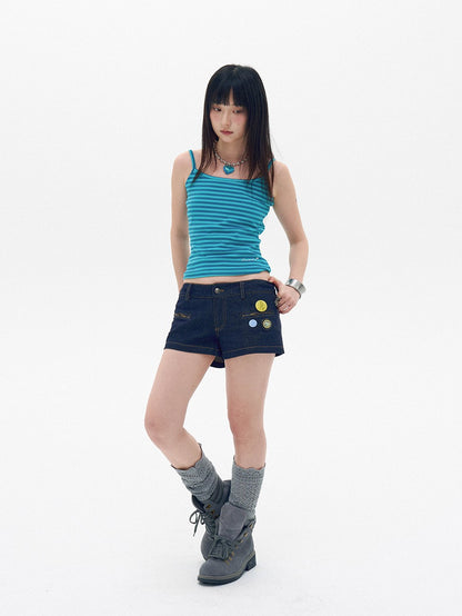innomoood Raw Indigo Vintage Zipper Ultra Short Low Rise Women&
