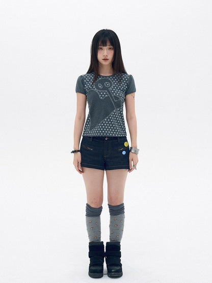 innomoood Raw Indigo Vintage Zipper Ultra Short Low Rise Women&