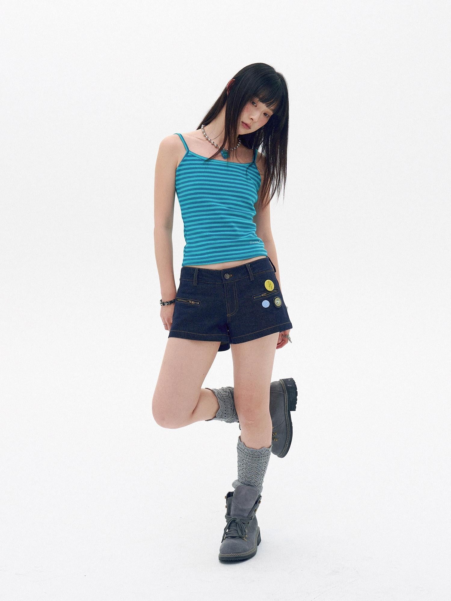 innomoood Raw Indigo Vintage Zipper Ultra Short Low Rise Women&