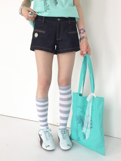 innomoood Raw Indigo Vintage Zipper Ultra Short Low Rise Women&