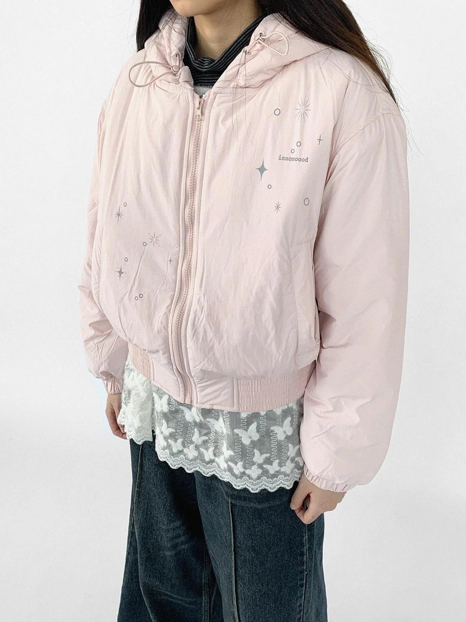 Reflective Star Print Puffer Jacket