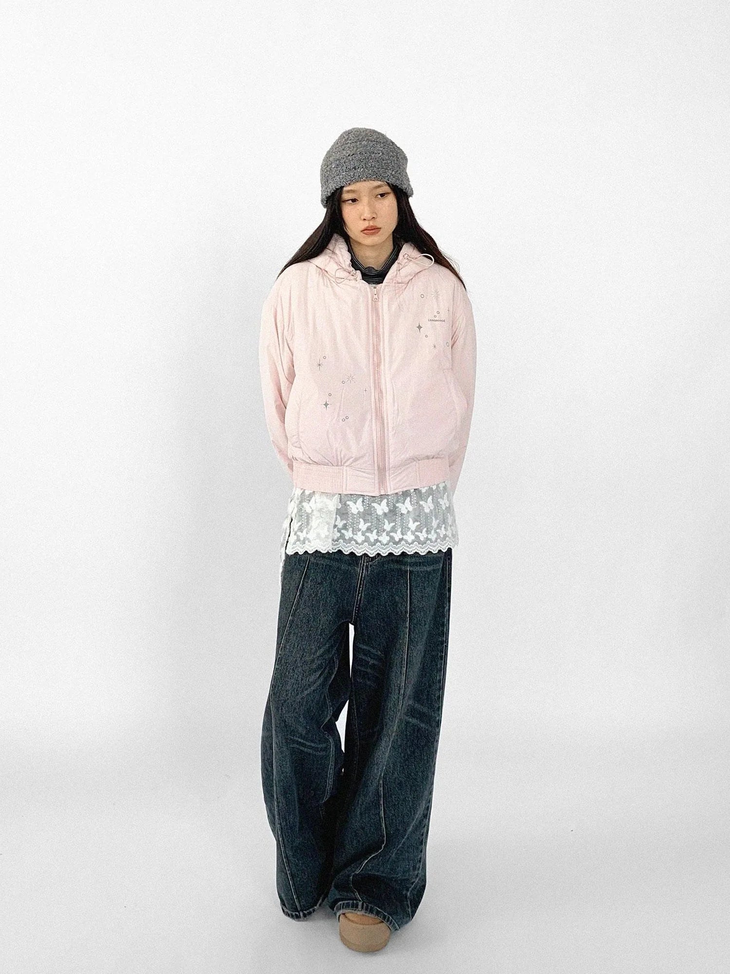 Reflective Star Print Puffer Jacket