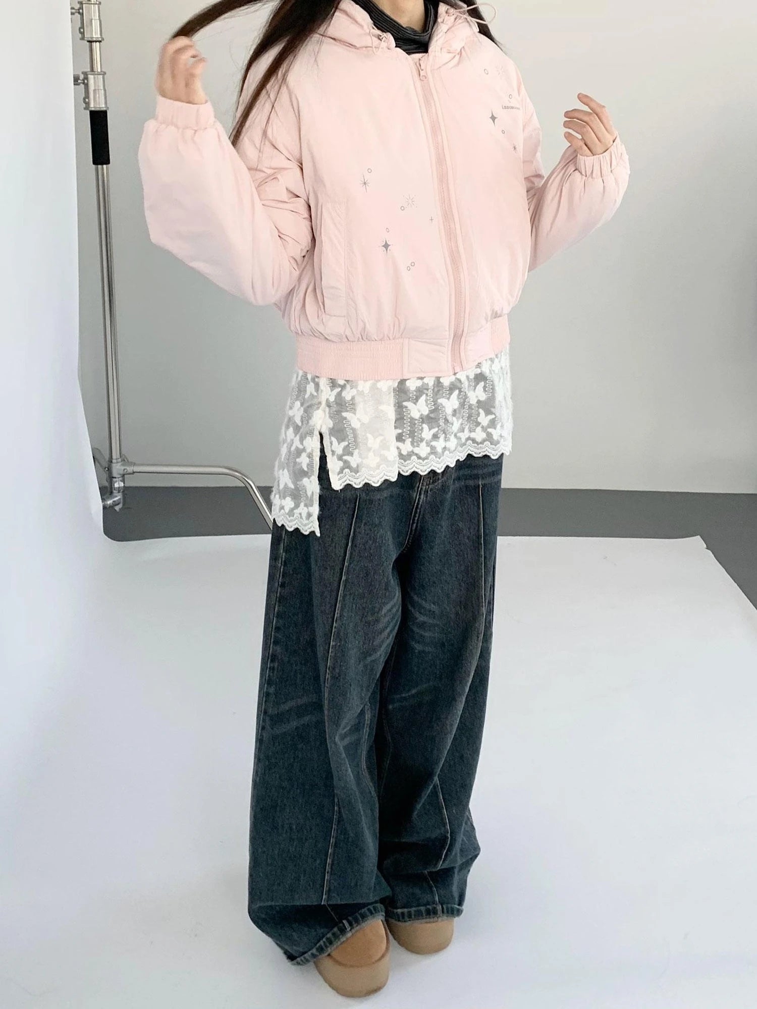 Reflective Star Print Puffer Jacket